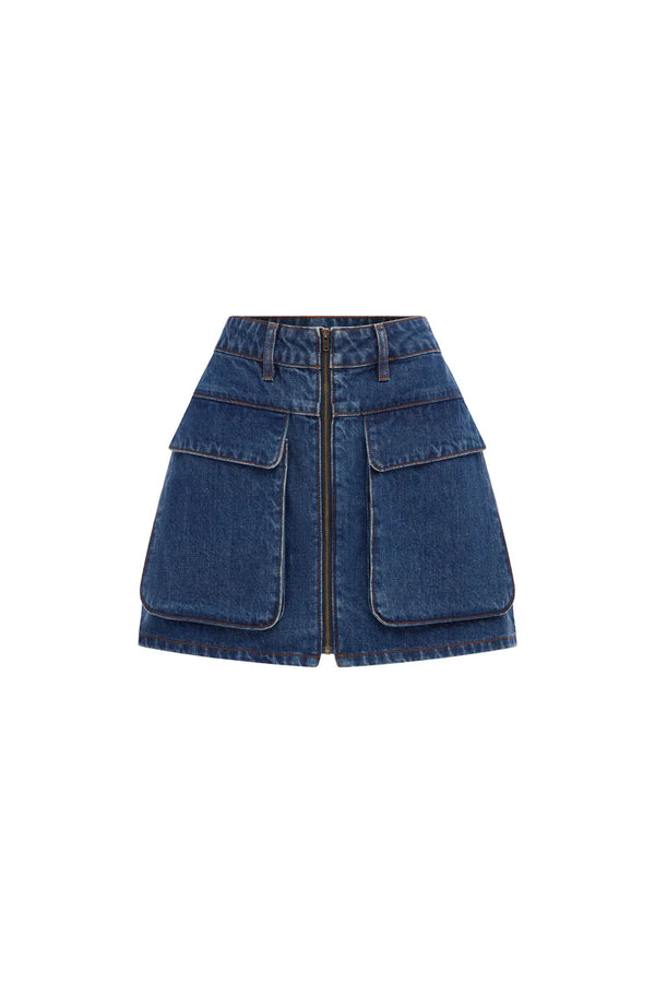 Alfred zip mini skirt - washed indigo
