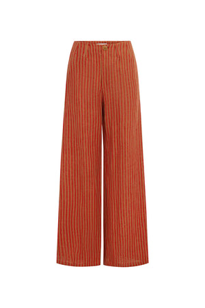 Carlotta linen wide pants - paprika stripe