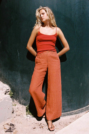Carlotta linen wide pants - paprika stripe