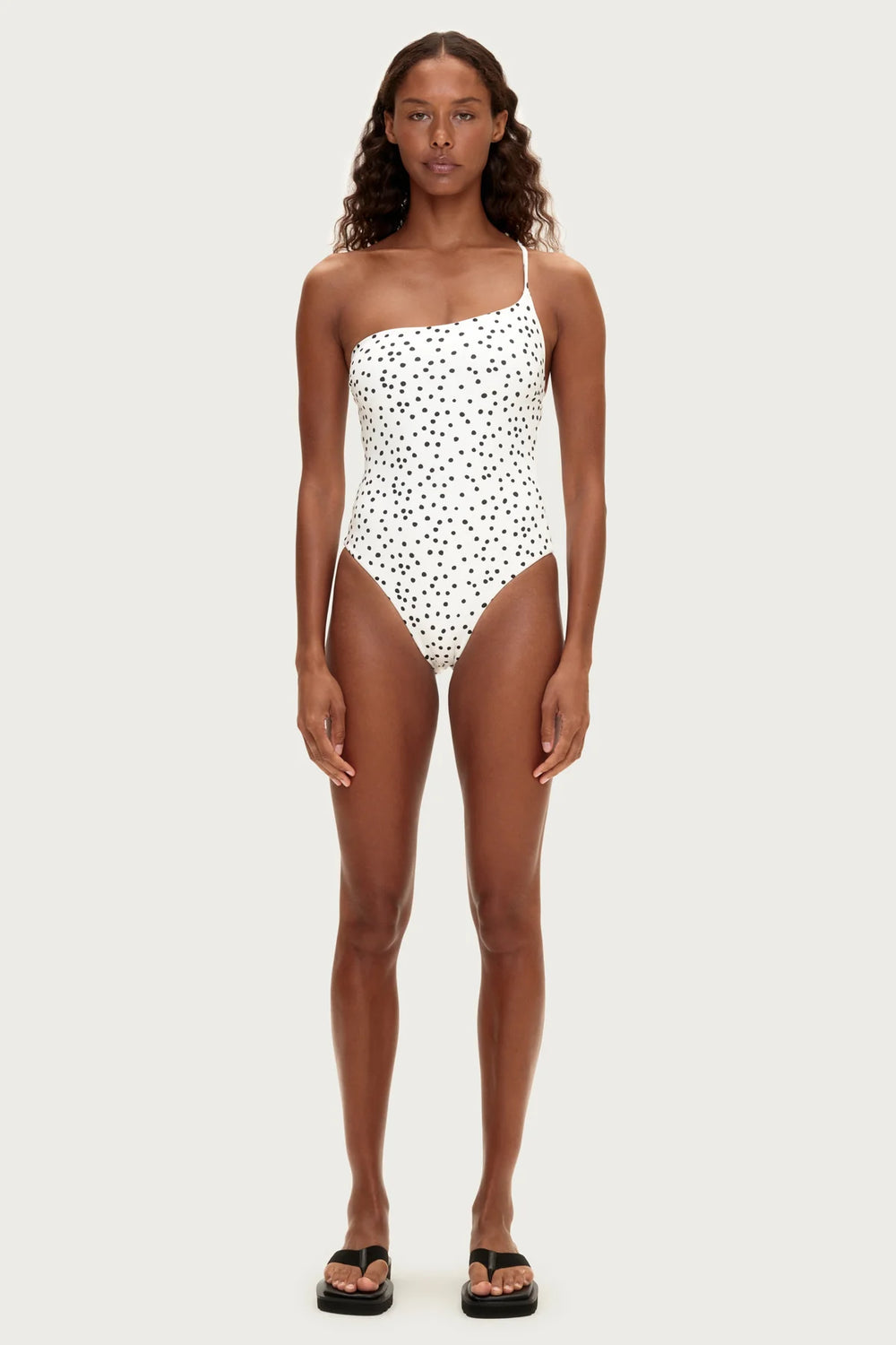 One Shoulder One Piece - Black Spot Print