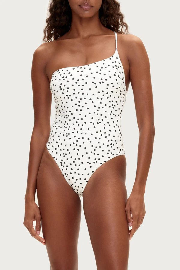 One Shoulder One Piece - Black Spot Print