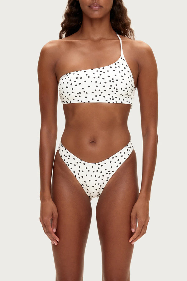One Shoulder Bralette Top - Black Spot Print