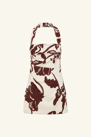 Halter Draped Mini Dress - Redwood Wallpaper