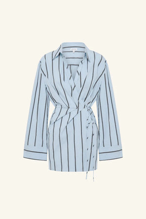 Draped Shirt Mini Dress - Bather Stripe