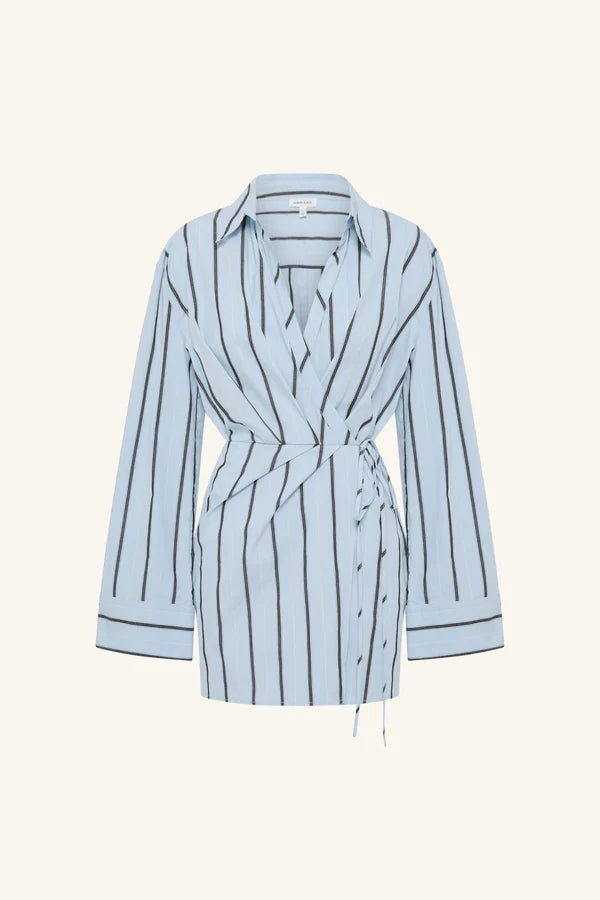 Draped Shirt Mini Dress - Bather Stripe