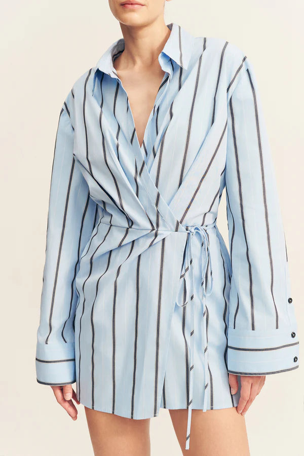 Draped Shirt Mini Dress - Bather Stripe