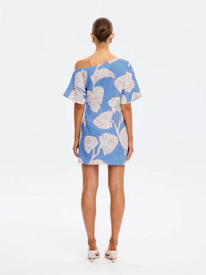 Ilana Off Shoulder Mini Dress - Blue Ivory
