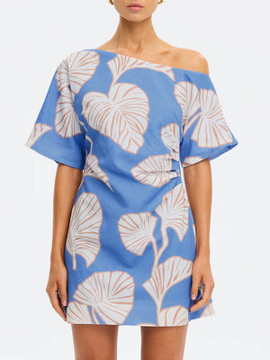 Ilana Off Shoulder Mini Dress - Blue Ivory