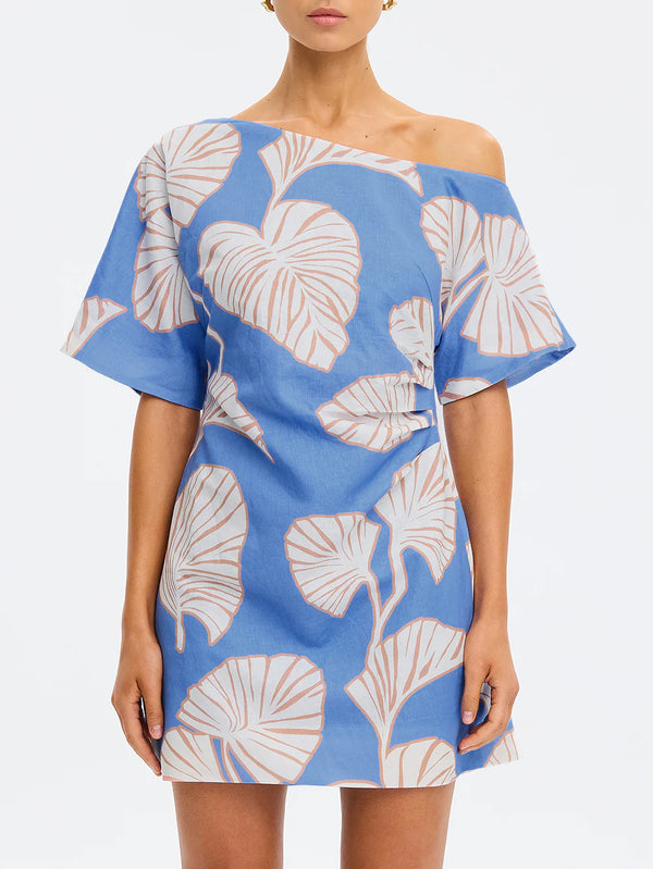 Ilana Off Shoulder Mini Dress - Blue Ivory