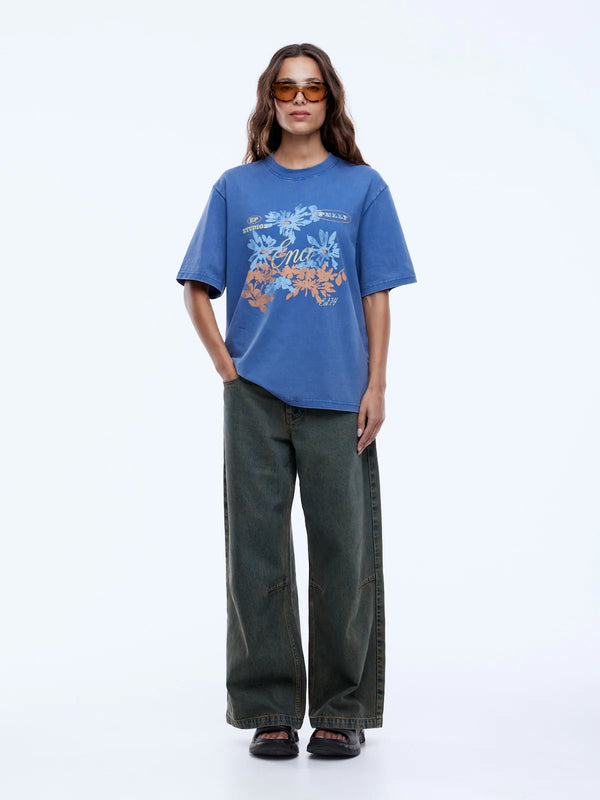 Ena Vintage Floral Tee - Washed Indigo