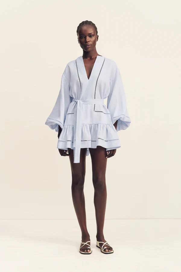 Tommy Balloon Sleeve Mini Dress - Sky