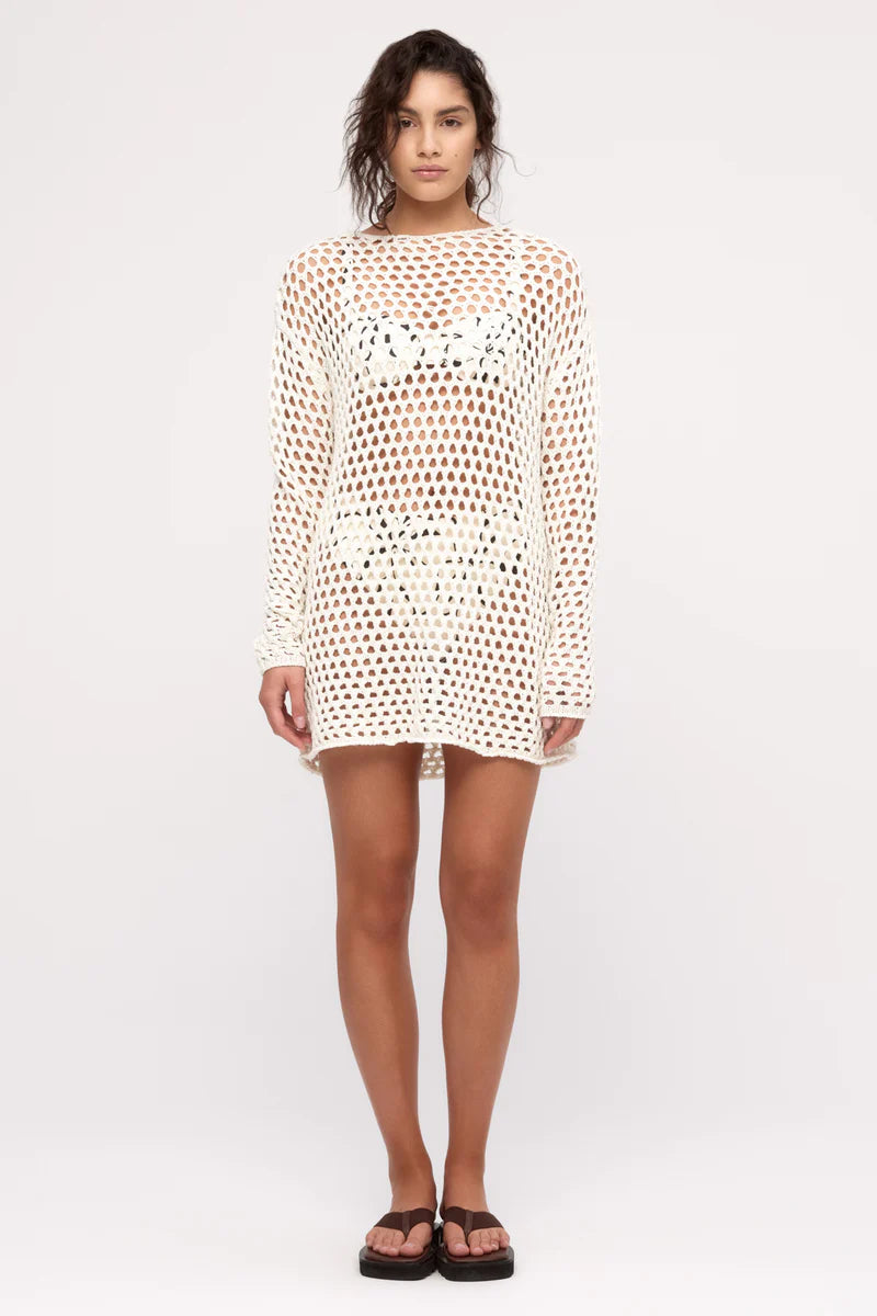 Crochet Knit Dress - Coconut Solid