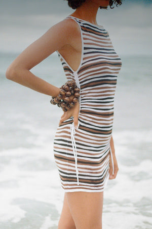 Knit Mini Dress - Black Stripe Print