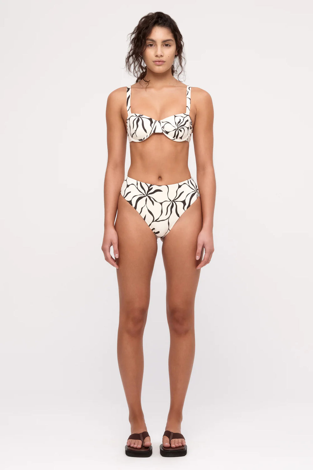 Reversible Waisted Full Brief - Cream Flower Print