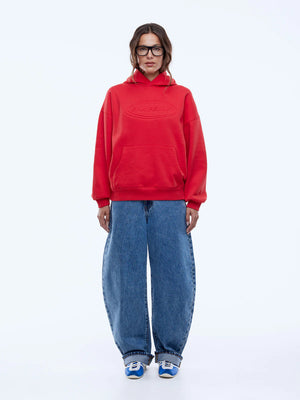 Washed Debossed Hoodie - Washed Red