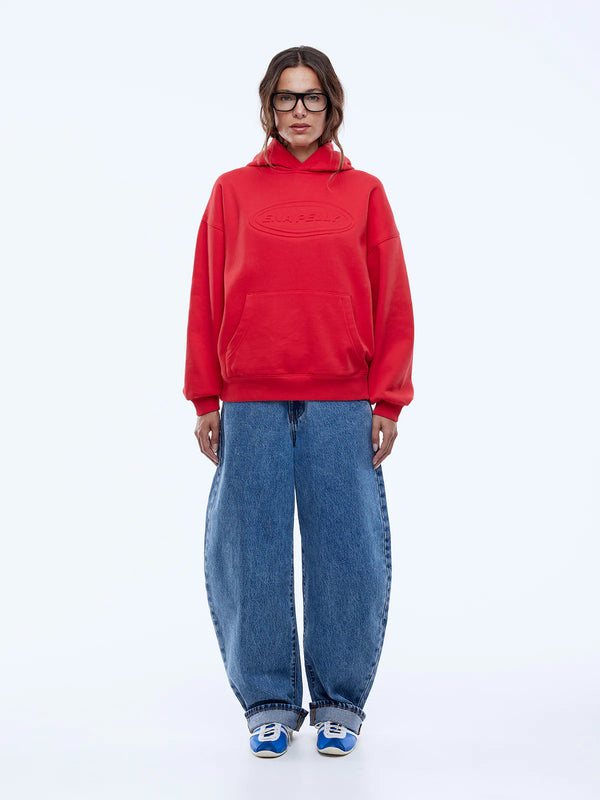 Washed Debossed Hoodie - Washed Red