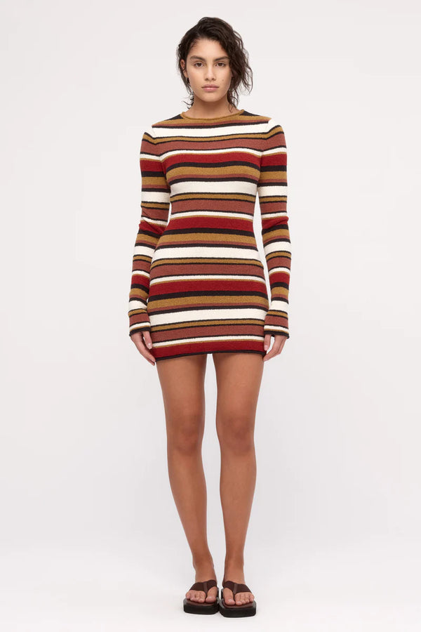 Textured Knit Mini Dress - Earth Stripe