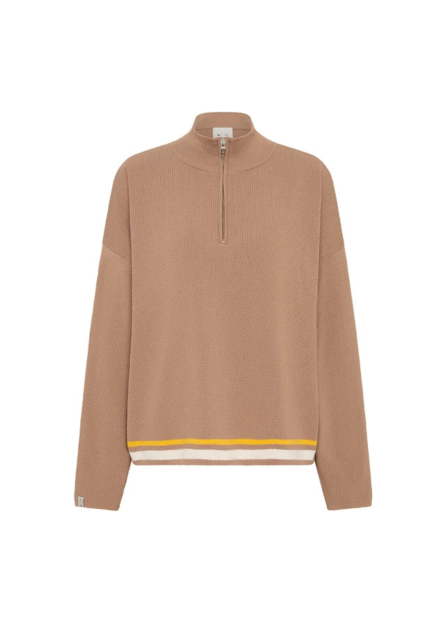 Veneto Carter Knit Zip Top - Brown
