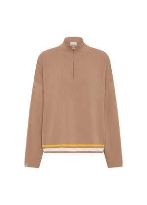 Veneto Carter Knit Zip Top - Brown