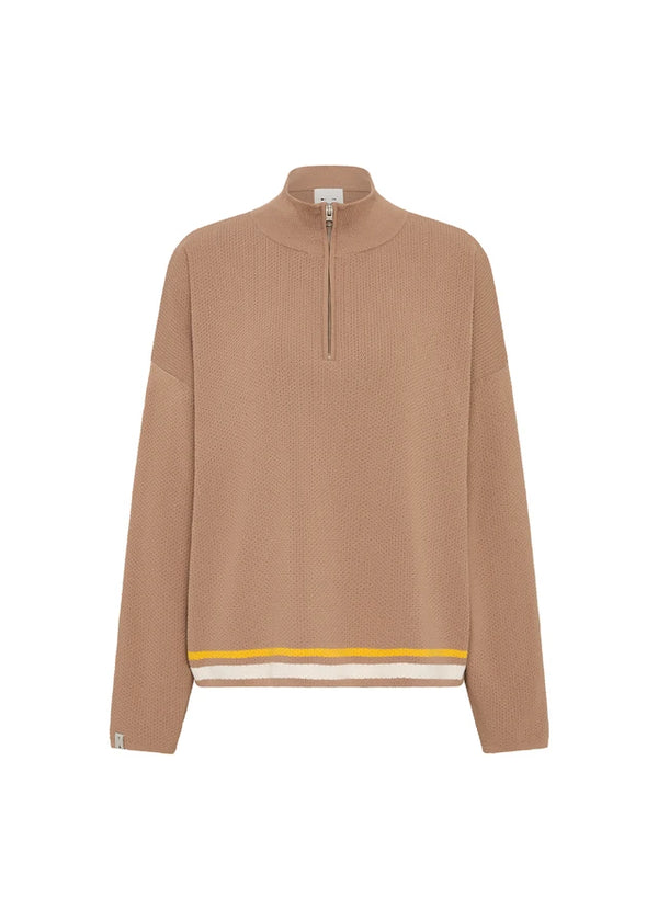 Veneto Carter Knit Zip Top - Brown