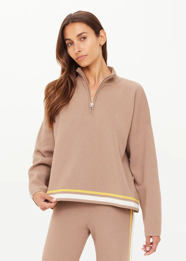 Veneto Carter Knit Zip Top - Brown