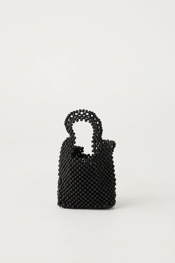 Small Beaded Bucket Bag - Black