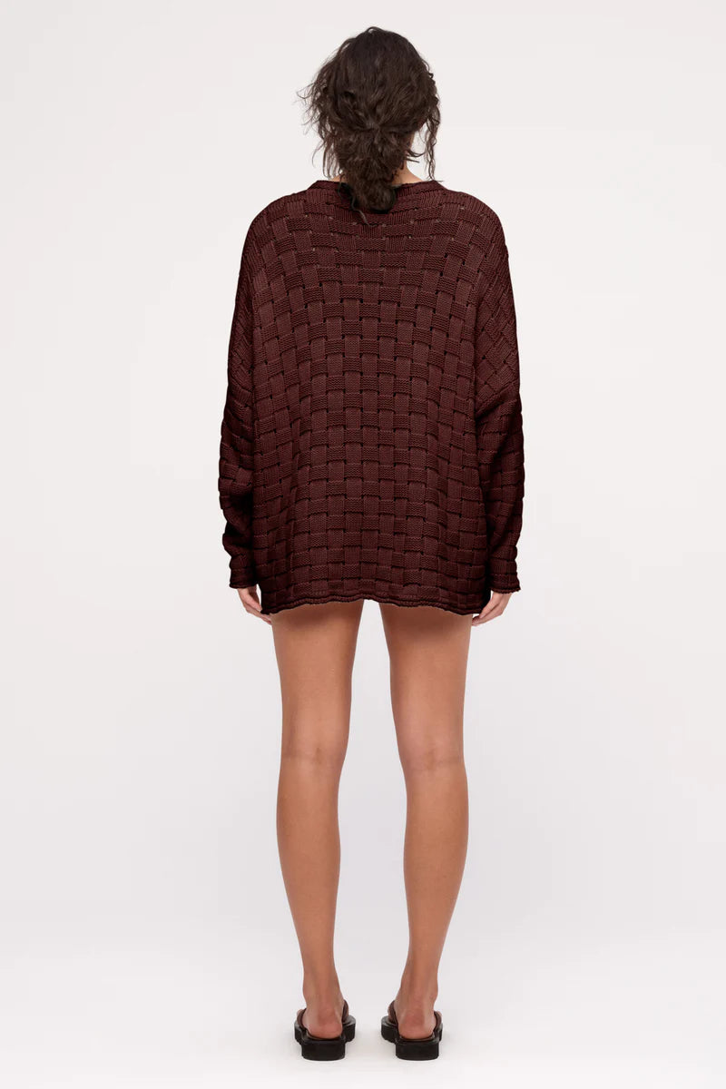 Basketweave Knit Jumper - Deep Brown