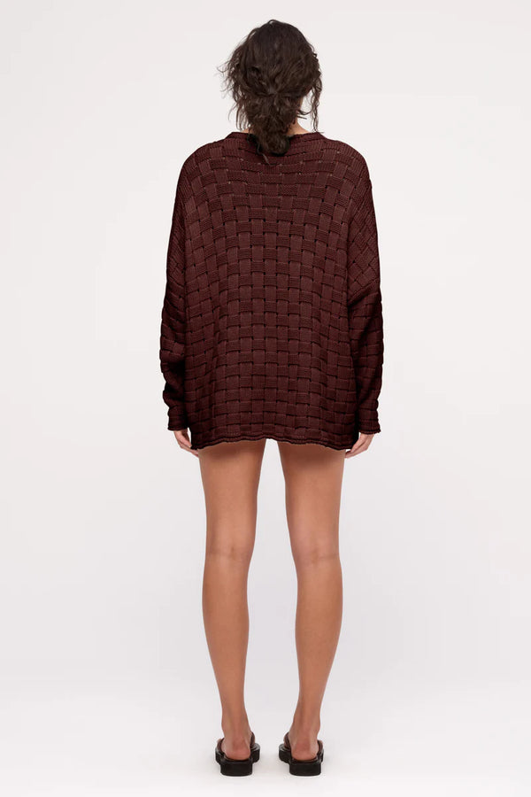 Basketweave Knit Jumper - Deep Brown