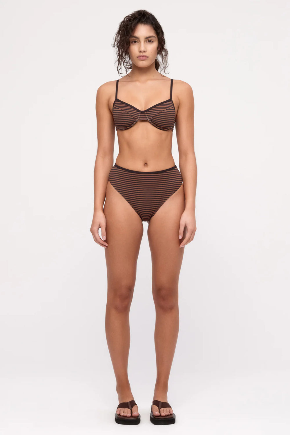 Balconette Bra Cup Top - Brown Stripe