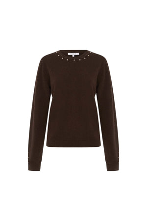 Emaline Stud Merino Knit Top - Dark Cacao