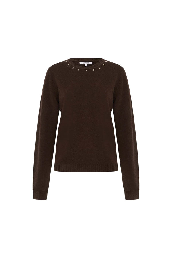 Emaline Stud Merino Knit Top - Dark Cacao