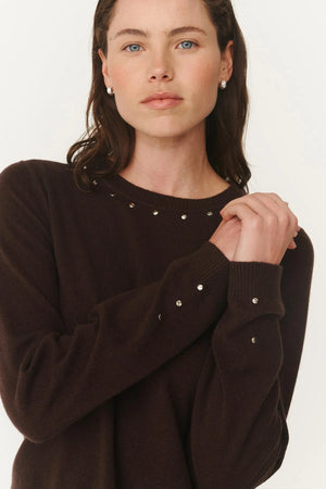 Emaline Stud Merino Knit Top - Dark Cacao