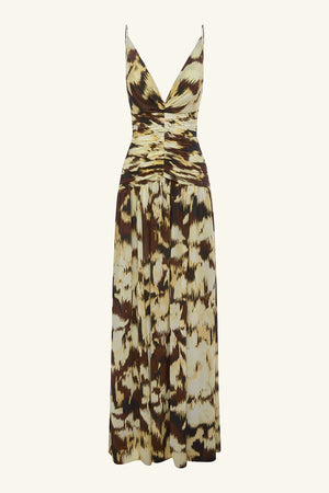Benny Plunged Gathered Maxi Dress - Ristretto/Butter