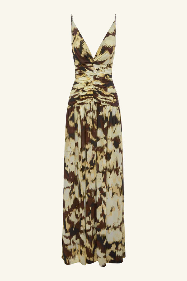Benny Plunged Gathered Maxi Dress - Ristretto/Butter