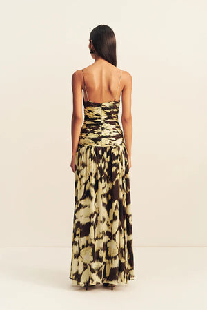 Benny Plunged Gathered Maxi Dress - Ristretto/Butter