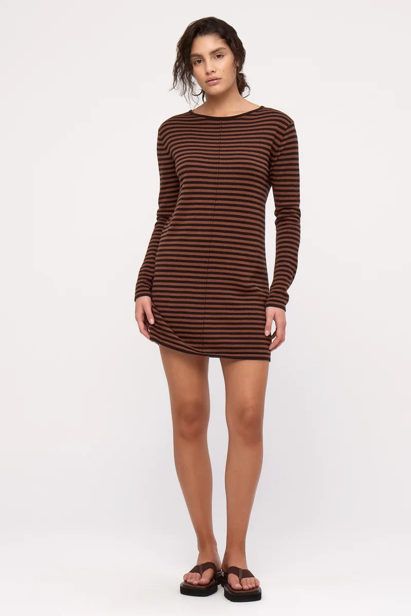 Knit Mini Dress - Brown Stripe
