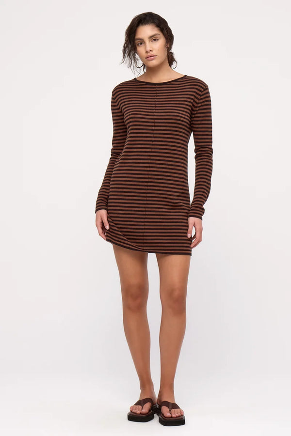 Knit Mini Dress - Brown Stripe