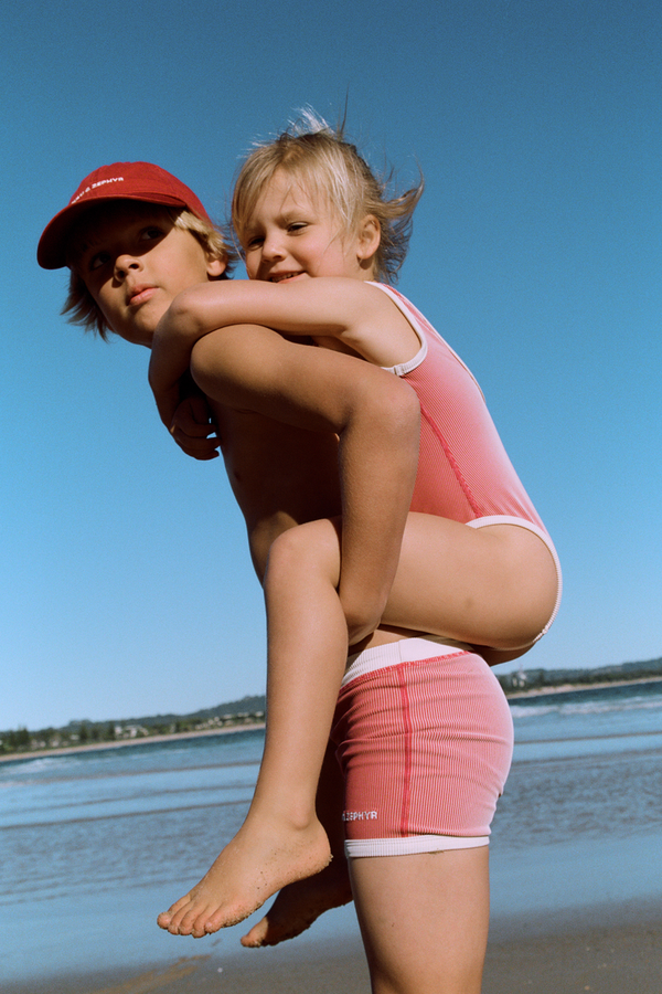 Mini Stripe Surf Short - Clay Red