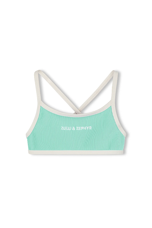 Mini Stripe Logo Bikini Top - Aqua