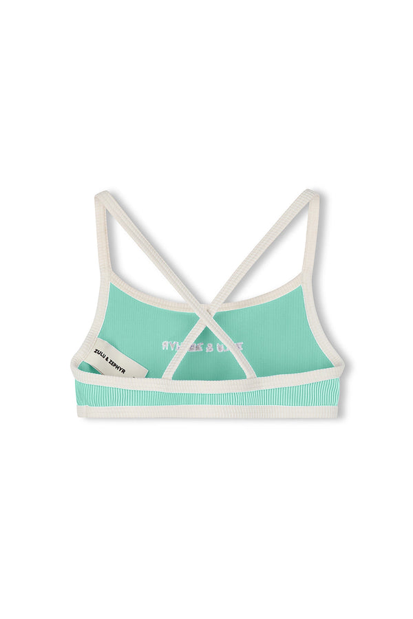 Mini Stripe Logo Bikini Top - Aqua