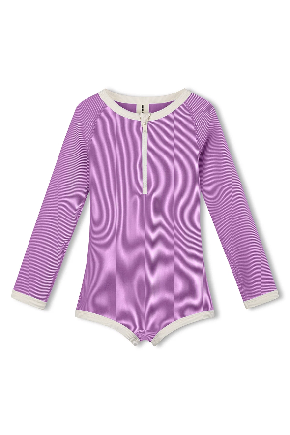 Mini Stripe Rashie Onesie - Lilac