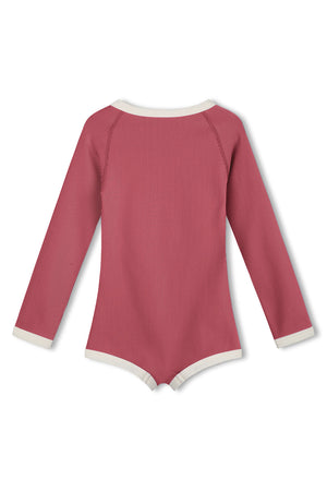 Mini Stripe Rashie Onesie - Clay Red