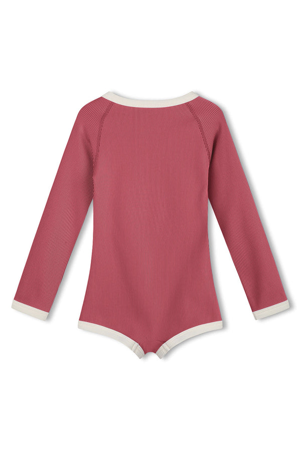 Mini Stripe Rashie Onesie - Clay Red