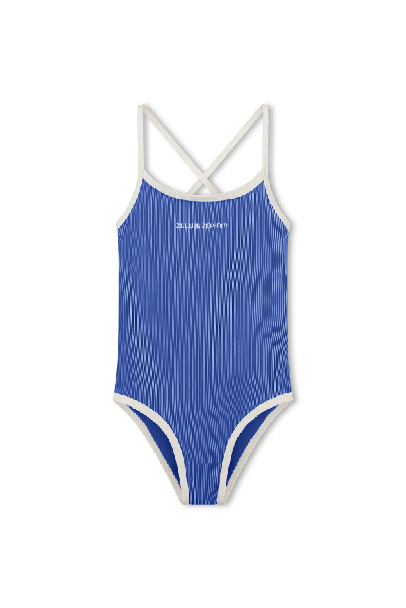 Mini Stripe Logo One Piece - Sea Blue