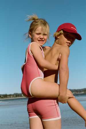 Mini Stripe Scoop One Piece - Clay Red
