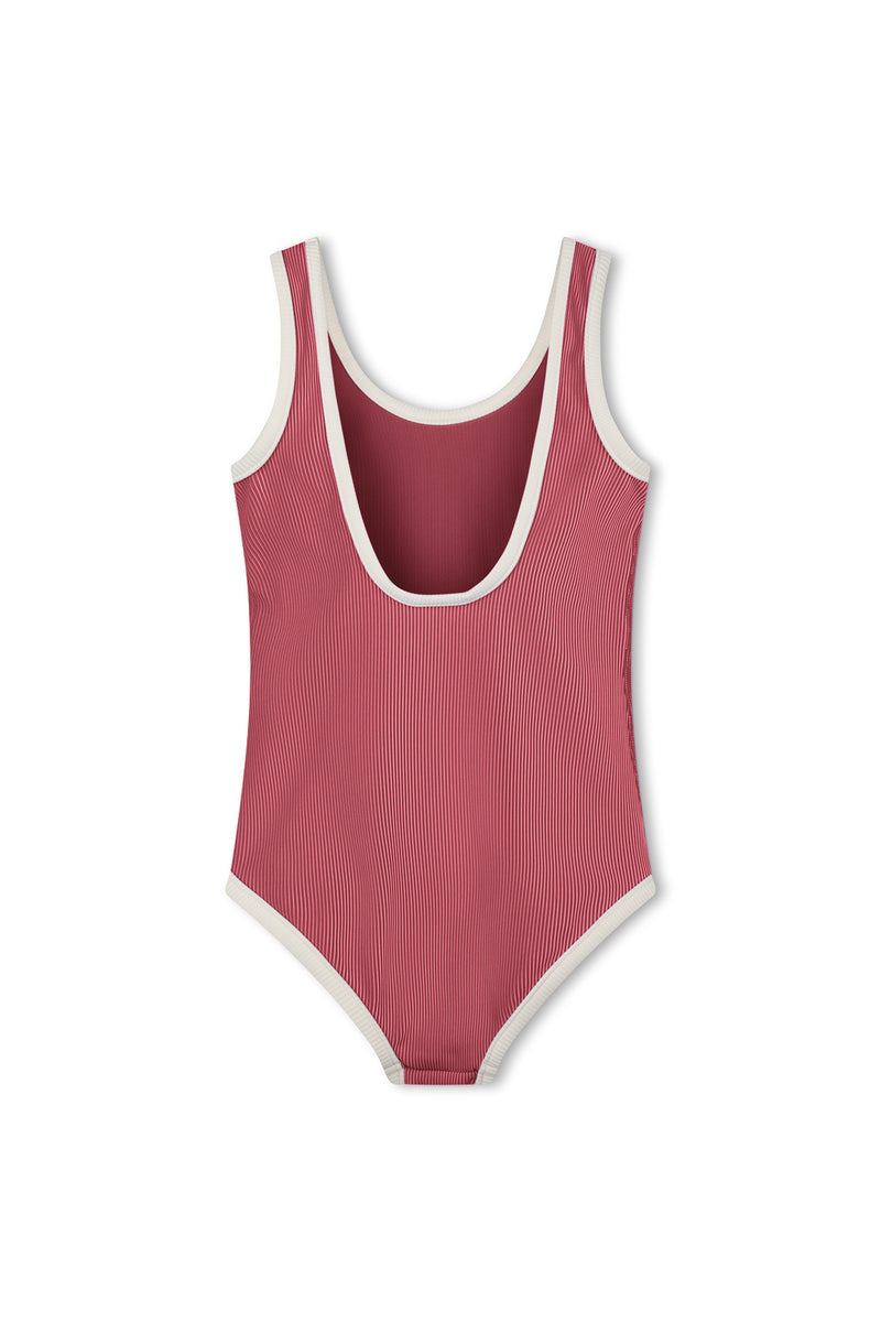Mini Stripe Scoop One Piece - Clay Red