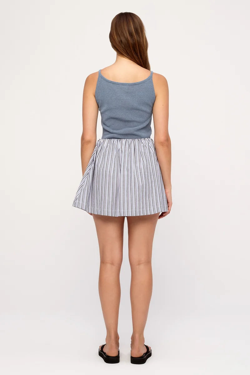 Blue Pin Stripe Poplin Mini Skirt - Blue Pin Stripe