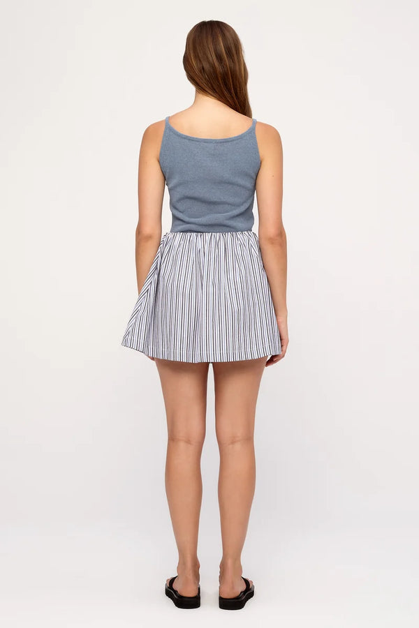 Blue Pin Stripe Poplin Mini Skirt - Blue Pin Stripe