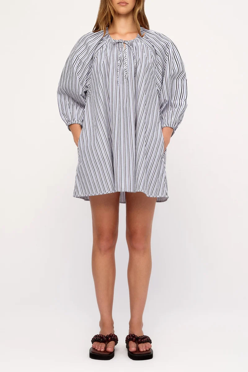 Blue Pin Stripe Poplin Mini Dress - Blue Pin Stripe