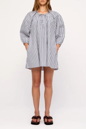 Blue Pin Stripe Poplin Mini Dress - Blue Pin Stripe